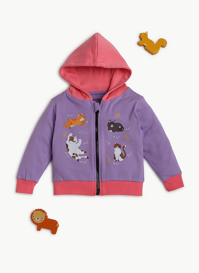 BONTOTS Infant Girls Cat Printed Organic Cotton Zipper Hoodie and Jogger Set - Image 2